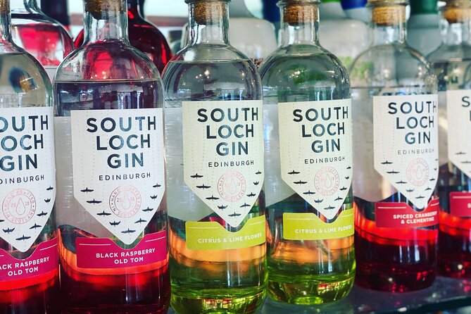 Visit a Working South Loch Gin Distillery - The tasting lineup, three South Loch gins plus premium mixers